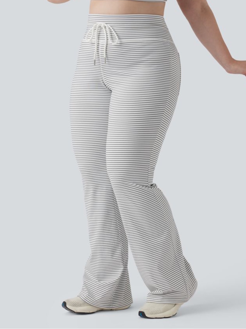 HALARA Flare Yoga Pant High Waisted Drawstring Stripe White Black Size 2X NWT